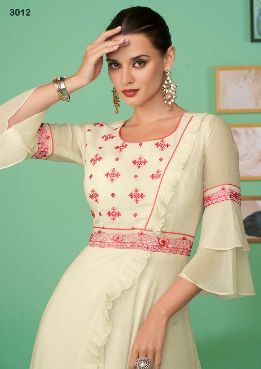 S3forever-Glamore Shine Vol 2 - Georgette-Embroidery-Long-Gown-Kurti-Heavy-Malai-Crape-Inner-3012-C